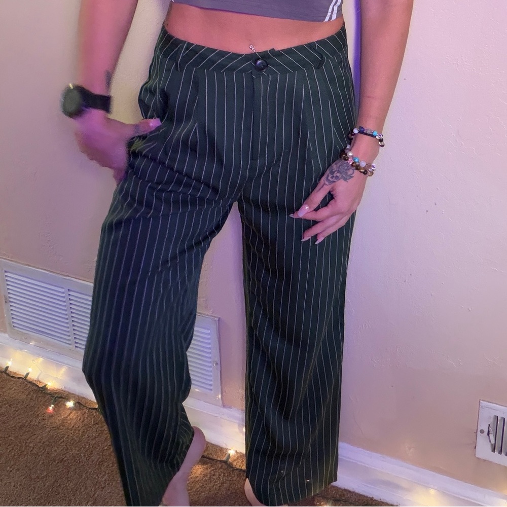 SHEIN Forest Green Striped Baggy Trousers